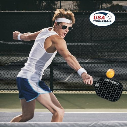 Pickleball Paddles Set of 2 with 4 Balls - USAPA Approved Fiberglass Surface, Lightweight, Non-Slip Grip - Premium Paddle Set for All Skill Levels Indoor & Outdoor - color: Black