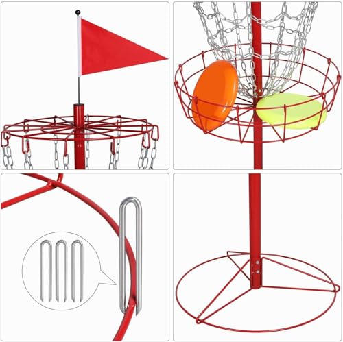 Yaheetech Disc Golf Basket Portable Disc Golf Practice Set 12/24 Chain w/Basket Target and Double Steel Chains for Outdoor - color: Red