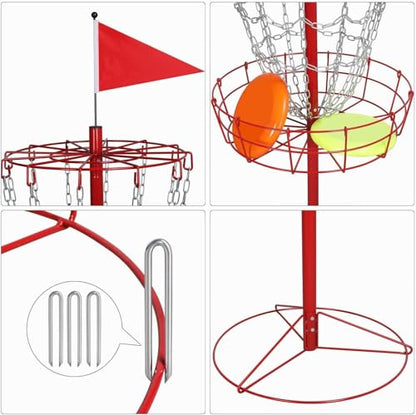Yaheetech Disc Golf Basket Portable Disc Golf Practice Set 12/24 Chain w/Basket Target and Double Steel Chains for Outdoor - color: Red