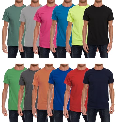 12 Pack Plus Size Men's Cotton T-Shirt Bulk Big & Tall Short Sleeve Lightweight Premium Fitted Classic Tees - color: 12 Pk Assorted, size: Large
