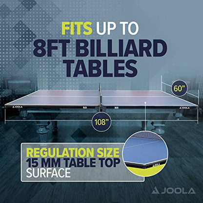 JOOLA Ping Pong Conversion Top with Net Set for Billiard and Pool Tables - Regulation Top Converts Billiards into Ping Pong Table - Includes Foam Padding for Protection - Steel Frame Option - color: Metal Apron