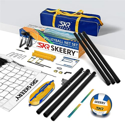 SKEERY Outdoor Heavy Duty Volleyball Net Set, Anti-Sag Design, Adjustable Aluminum Poles, Portable Volleyball Net for Backyard,Grass and Beach