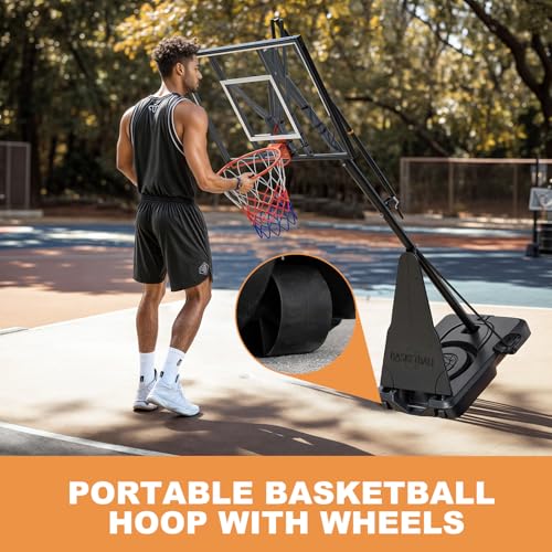 Portable Outdoor Basketball Hoop, 44 Inch Shatterproof PC Backboard, 5-10FT Hand Pull Height Adjustable with Wheels, Perfect for Kids, Teens & Adults, Backyard Driveway Indoor Use - style: Hand Crank Handles