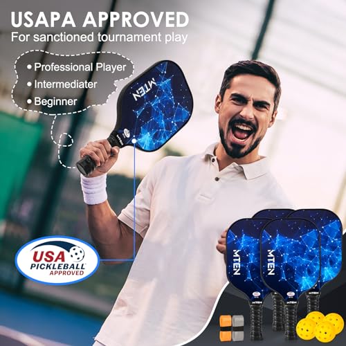 Pickleball Paddles Set of 2 or 4, or Single Paddle – USAPA Approved Fiberglass Surface Pickleball Rackets Set for Men & Women - color: Blue*4