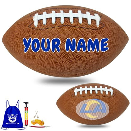 Personalized Customized Football - Official Size 9 Leather Footballs with Team Logo + Your Name - Football Fans Gift - color: Los Angeles Rams