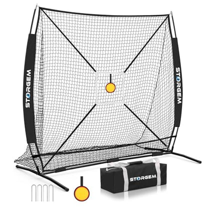 Storgem 6'X6' Baseball Softball Practice Net, Portable Baseball Net for Batting, Hitting, Pitching and Fielding, with Carry Bag, Strike Zone and Bow Frame, Great for Kids Adult Youth