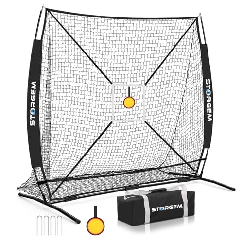 Storgem 6'X6' Baseball Softball Practice Net, Portable Baseball Net for Batting, Hitting, Pitching and Fielding, with Carry Bag, Strike Zone and Bow Frame, Great for Kids Adult Youth