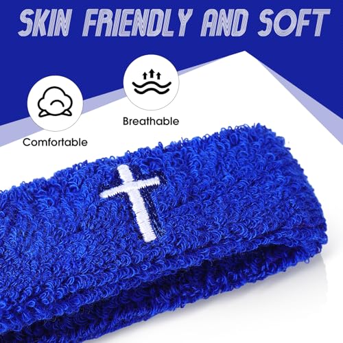 Soulchen 4 pcs Cross Bicep Bands Wrist Bands Christian Arm Sweat Wristbands Absorbent Armband for Men Women Football Baseball Players Sports Activities Supplies - color: Blue