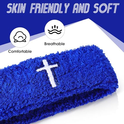 Soulchen 4 pcs Cross Bicep Bands Wrist Bands Christian Arm Sweat Wristbands Absorbent Armband for Men Women Football Baseball Players Sports Activities Supplies - color: Blue