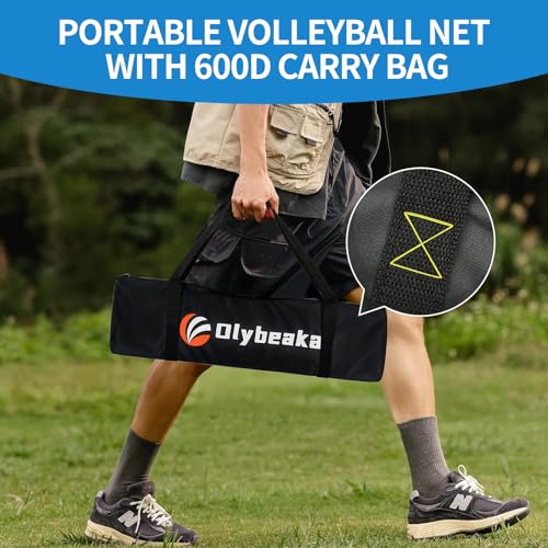 32ft Regulation Size Portable Outdoor Volleyball Net Set System for Backyard Beach with Height Adjustable Poles, PU Volleyball and Pump, Carry Bag, Boundary Line - Easy Set Up & Anti-Sagging