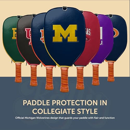 Officially Licensed Collegiate Pickleball Paddle Cover - Lightweight PU Leather Material - Durable Foam Interior Protection with Zippered Closure - Fits Most Paddles on the Market - color: Michigan Wolverines