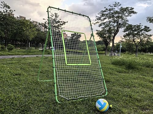 6-Angle Adjustable Volleyball Rebounder Net 7x4ft, High Stable Bounce Back Training Equipment for Practicing Volleying Bumping Spiking with High-Tension Net, PU Volleyball and Pump, Stakes - color: Green