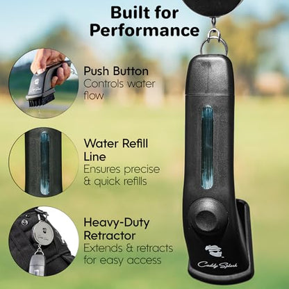 Golf Club Water Brush PRO + Golf Pocket Mag Towel - Black Bundle