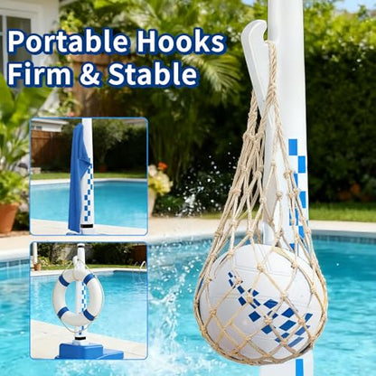 Inground Pool Volleyball Net Set, 15-25FT Adjustable Water Volleyball Kit, Complete System Includes: Pro-Net, Heavy-Duty Bases, 2 Balls & Pump, Summer Outdoor Pool Games for Adults & Kids