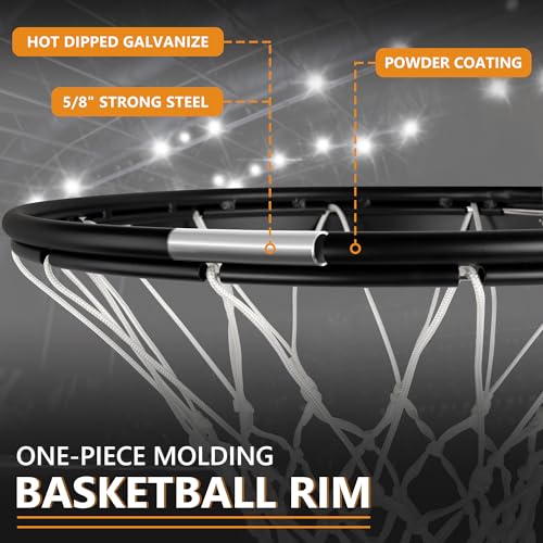 Basketball Rim Replacement, Single-Spring Breakaway Basketball Rim Outdoor Indoor, Universal 18 Inch Heavy Duty Basketball Hoop Rim and Net - color: BLACK, style: TUBE TIE Basketball Rim
