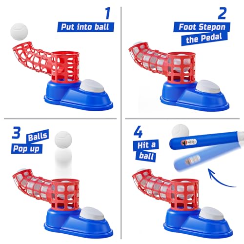 Toddler T-Ball Set for Kids – Includes 10 Balls & Baseball Bat, Easy-Hit Tee Trainer, Red/Blue, for Boys & Girls