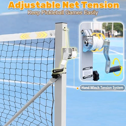 Seliyoo Portable Pickleball Net Set, 22FT Regulation Pickleball Net for Driveway with Rolling Wheels & Hand Winch, Foldable Outdoor Pickleball Court Net System for Backyard Indoor