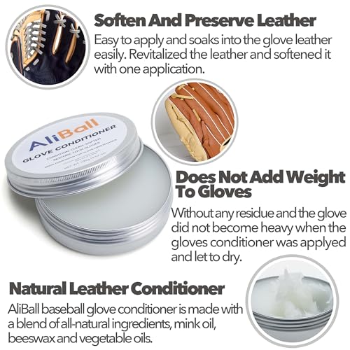 AliBall AliBall Professional Baseball/Softball Glove Break-in Conditioning Kit - 5 Piece Set with Solid Construction Mallet, Universal Fit for Adult & Youth