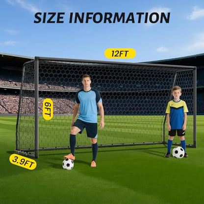 NAIZEA Soccer Goals - 24x8/21x7/18x7/12x6/16x7/10x6/8x6/6x4FT Soccer Goals for Backyard Training- Portable Metal Soccer Net for Youth & Adults - Heavy Duty Steel for Indoor Outdoor Games & Practice - size: 12ft x 6ft, style: Pro-Grey/Alu