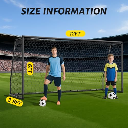 NAIZEA Soccer Goals - 24x8/21x7/18x7/12x6/16x7/10x6/8x6/6x4FT Soccer Goals for Backyard Training- Portable Metal Soccer Net for Youth & Adults - Heavy Duty Steel for Indoor Outdoor Games & Practice - size: 12ft x 6ft, style: Pro-Grey/Alu