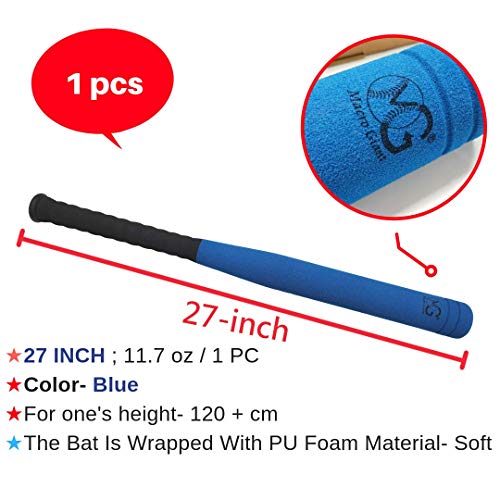 Macro Giant 27 Inch T Ball, Tee Ball, T-Ball Set, 1 Blue Bat, 8 PU Foam Baseballs, Multi Colors, Training, Youth Batting Trainer Beginner, School Playground