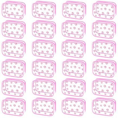 Kacctyen 24 Pcs Pink Soccer Clear Makeup Bag with Zipper Bulk Sport Goodie Clear PVC Pouch Organizer Waterproof Travel Case for Woman Team Gifts Birthday Decorations Supplies Favors - style: Pink Soccer