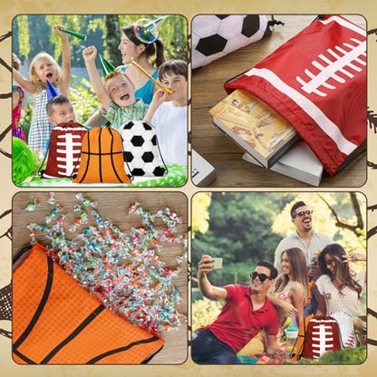 Shappy 12 Pcs 17 Inch Balls Style Drawstring Bag Sports Ball Backpack Drawstring Sack Cinch Bags for Team Gift Party Favors - style: Balls Style