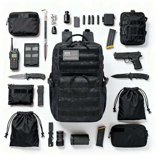 Wotony Military Tactical Backpack for Men Waterproof Daypack 3 Day Assault Pack Molle Bag with Water Bottle Holder - color: Python Black, size: 25L