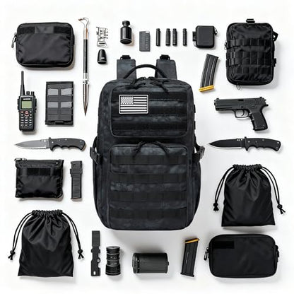 Wotony Military Tactical Backpack for Men Waterproof Daypack 3 Day Assault Pack Molle Bag with Water Bottle Holder - color: Python Black, size: 25L