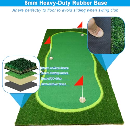 Golf Putting Green, Large Professional Golf Training Mat, Realistic Artificial Grass Turf,Golf Turf Mat with 3 Flags, Golf Game Kids, Putting Practice Green Mat for Indoor Outdoor - size: 3.3X10ft