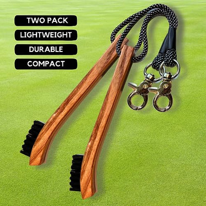 Golf Brush (2 Pack) - Cord and Clip Attachment for Bags and Carts, Club Cleaner Ideal for Woods and Irons - Golf Accesories for Men and Women