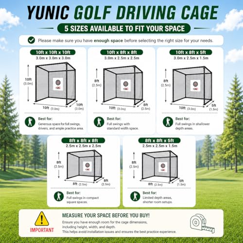 YUNIC Golf Driving Cage with Metal Frame - Choose Standard Hitting Target or Simulator Impact Screen - size: 10'(W) x10'(H) x10'(D), style: Black