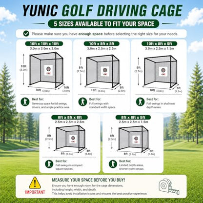 YUNIC Golf Driving Cage with Metal Frame - Choose Standard Hitting Target or Simulator Impact Screen - size: 10'(W) x10'(H) x10'(D), style: Black