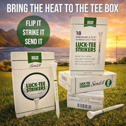 Luck-Tee Strikers Flip-Top Golf Tee Holder | Vintage-Style Pocket Case with 18 Bamboo Tees | Unique Golf Gift for Men, Cool Golf Accessories