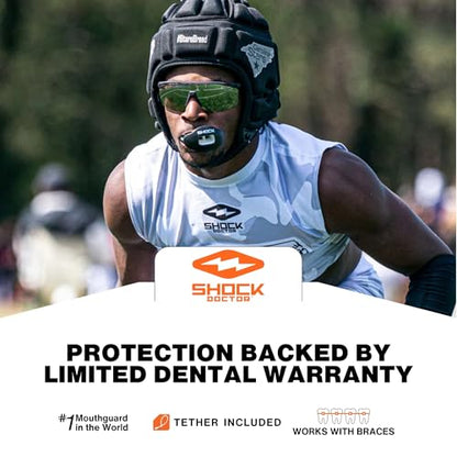 Shock Doctor Lip Guard, Adult and Youth Mouth Guard Football with Strap, Breathable Wide Opening Football Mouthpiece for Youth and Adults OSFA, Shock Doctor Mouth Guards, Max Airflow - color: White Fang