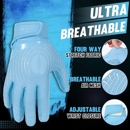HANDLANDY Youth Football Gloves, Kids Sticky Receiver Gloves,Super Grip Football Glove Best Gift for Boys,Girls - color: Light Blue, size: X-Small-Youth