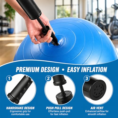 Exercise Ball Pump Compatible with Bosu Balance Trainer,Portable Hand Air Pump for Exercise Bosu Balls with 5pcs Long/Short Plugs & 2pcs Plug Pullers Yoga Ball Inflator Pump Accessories