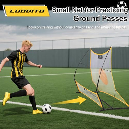 Soccer Rebounder Net, 2-in-1 Soccer Trainer, Soccer Training Equipment for Solo Passing Volley Control Practice, 6'x4.7' Large & 6'x16 Small Soccer Bounce Back Net with Ball, Carry Bag, Cones