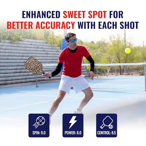 SCS Carbon Fiber Pickleball Paddle – USAPA Approved 2024 – Lightweight, Enhanced Spin, Sure-Grip Handle – Evo-Lite Series for Intermediate Players - color: Leopard