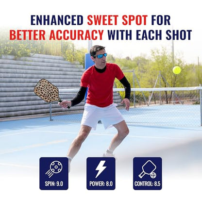 SCS Carbon Fiber Pickleball Paddle – USAPA Approved 2024 – Lightweight, Enhanced Spin, Sure-Grip Handle – Evo-Lite Series for Intermediate Players - color: Leopard