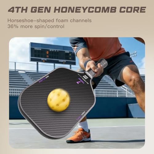 YVmove T800 Carbon Fiber Pickleball Paddle with 16mm Dynamic Core, Premium Pickle Ball Thermoformed Unibody, Elongated Shape, Enhanced Power & Ultimate Spin, USAPA Approved