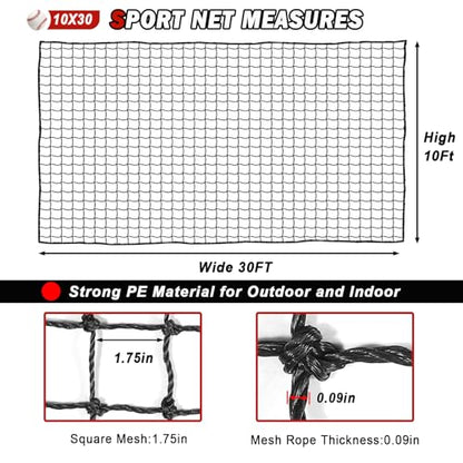 Baseball Softball Backstop Nets,Sports Net,Sports Netting Barrier,Sports Netting for Backyard,Twisted Knotted PE Net - style: 10X30FT