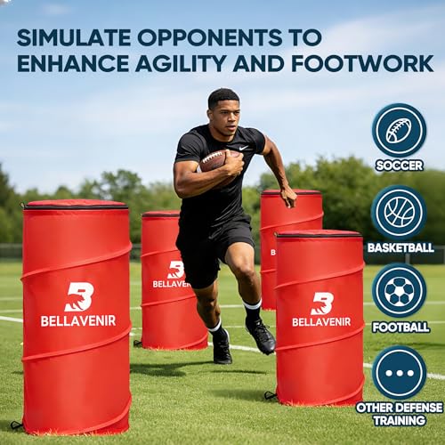 BELLAVENIR 4-Pack Pop Up Defender Dummy, Portable Foldable Training Equipment for Basketball, Football, Soccer Sports Blocking Drills Equipment