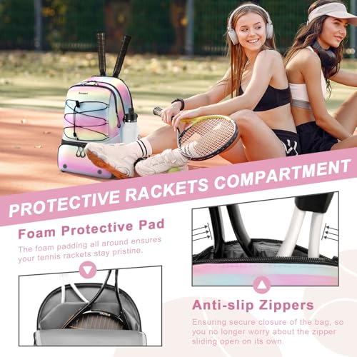 Arcoyard Tennis Bag Holds 2 Rackets, Professional Tennis Bags for Women, Tennis Backpack with Ventilated Shoe Compartment - color: Pink and Blue