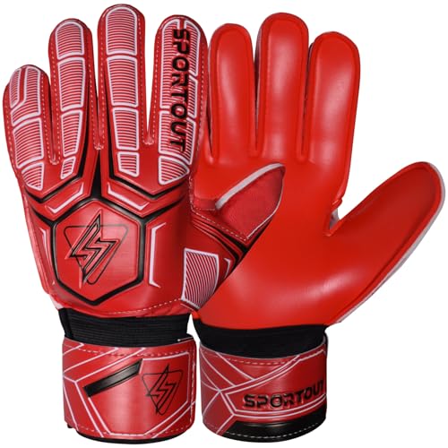 Sportout Goalie Gloves, Goalkeeper Gloves with Finger Protection, Breathable Soccer Goalie Gloves, 4mm Latex, for Kids Youth and Adult - color: Red, size: 5