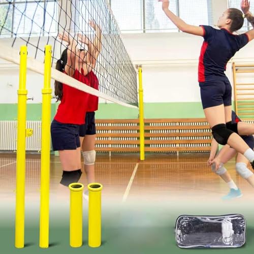 Heavy Duty Volleyball & Badminton Poles with Net, Adjustable Height 5ft-6.8ft, Portable Backyard Sports Set with Wheels for Easy Setup Yellow Style A - color: Yellow, size: Style A