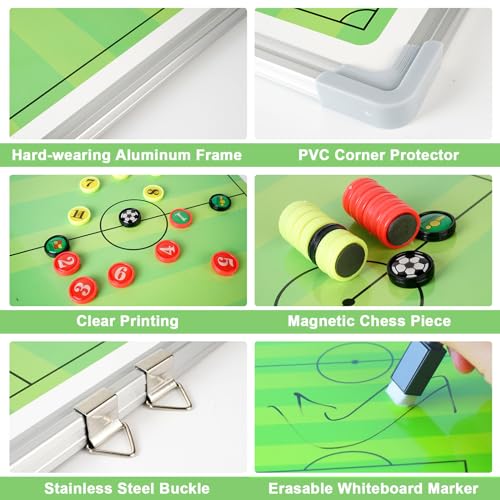 VolksRose Soccer Coaching Board, Soccer Tactics Board with Magnets and Marker Pen, Magnetic Soccer Coach Board, Soccer Dry Erase Whiteboard Coaches Clipboard, Coach Training Equipment Coach Gift