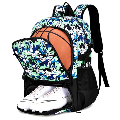 Hsmihair Basketball Backpack Large Sports Bag for Men&Youth,Gym Bag with Separate Ball & Shoes Compartment,Travel Bag for Basketball,Soccer,Volleyball - color: Green Camo