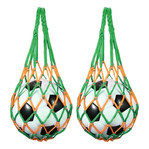 uxcell Basketball Net Bags, Nylon Soccer Ball Holder Portable Multifunctional Single Ball Mesh Net Bag for Storage Basketball Soccer Rugby Balls - color: Yellow/Green