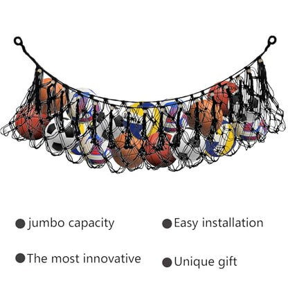 Klmnop Sports Ball Storage Net, Hanging Cotton Rope Garage Organizer Net, Sport Equipment Hammock Storage for Basketball Volleyball Soccer